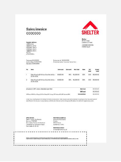 Shelter charity details, example of placement