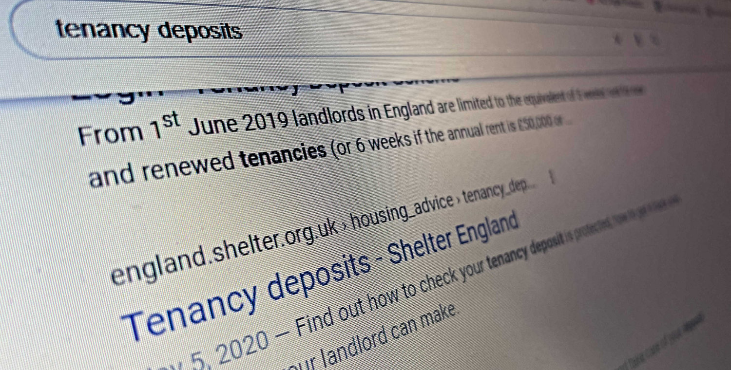 A photo of a computer screen showing a Google search result for 'tenancy deposits'