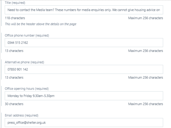 Need to contact the Media team- These numbers for… — Content — Shelter England — master — Contentful 02-08-2020 07-18-12.png